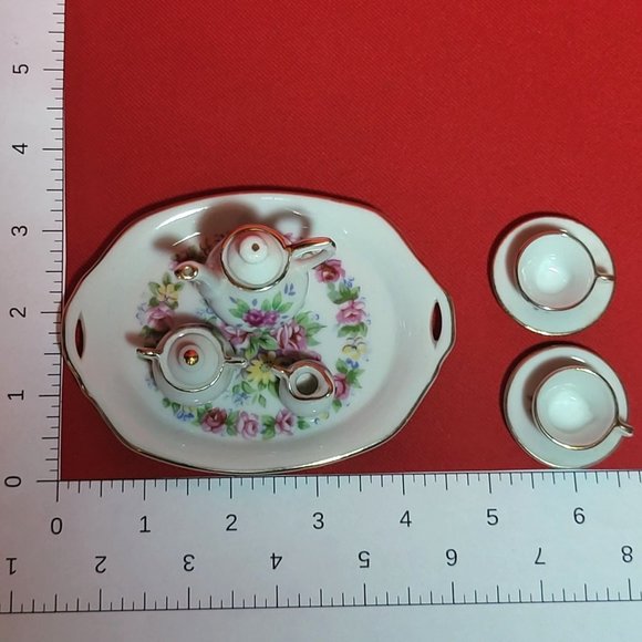 VTG Miniature Tea Set Pink Roses Gold Trim 10 Pc - Picture 11 of 11